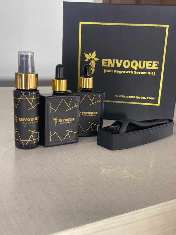 ENVOQUEE Hair Regrowth Serum Kit| Minoxidil With Biotin, 2 Serums +Antiseptic Solution+Derma Roller - Image 8