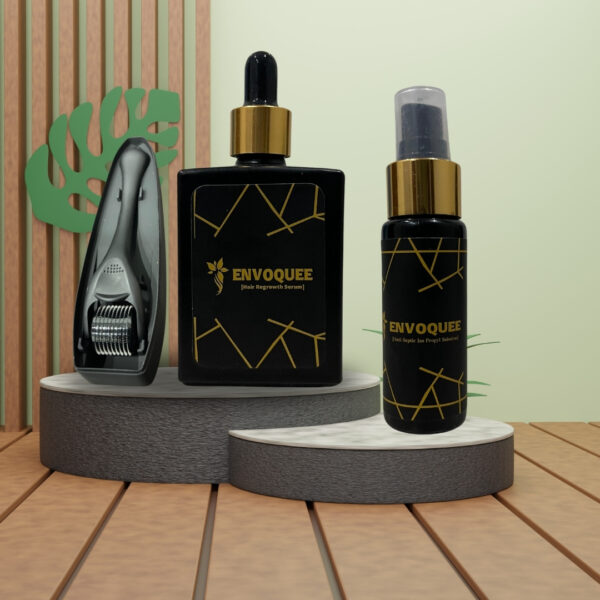 ENVOQUEE Hair Regrowth Serum| Minoxidil With Biotin+ Derma Roller +Antiseptic Solution