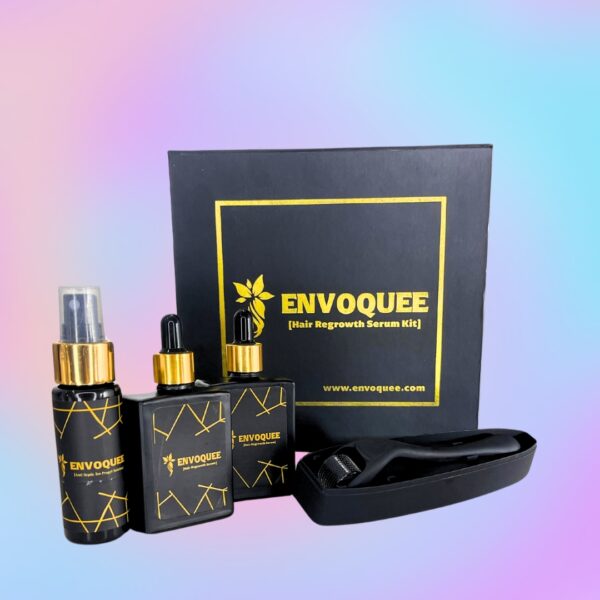 ENVOQUEE Hair Regrowth Serum Kit| Minoxidil With Biotin, 2 Serums +Antiseptic Solution+Derma Roller